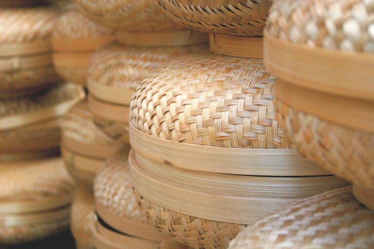 Stacked woven bamboo baskets