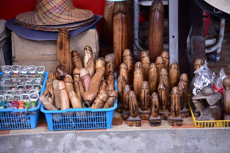 Wooden handicrafts at a Bali market