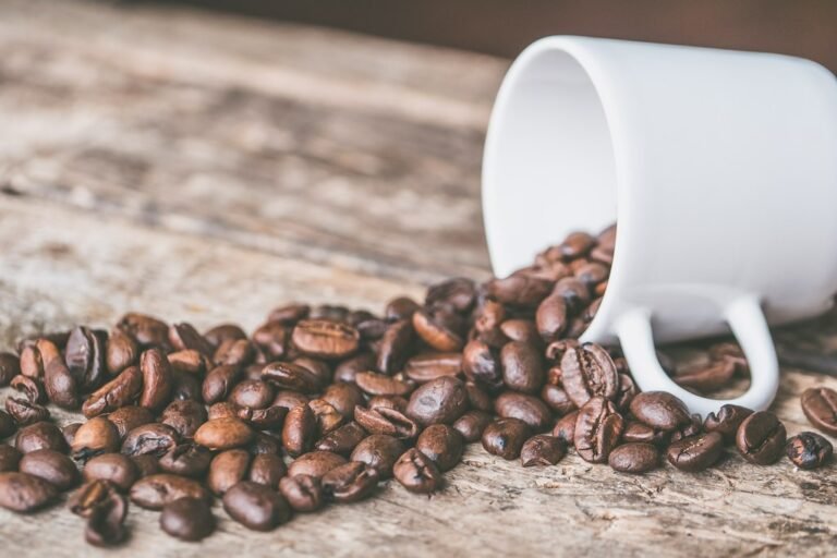 Coffee beans and cup