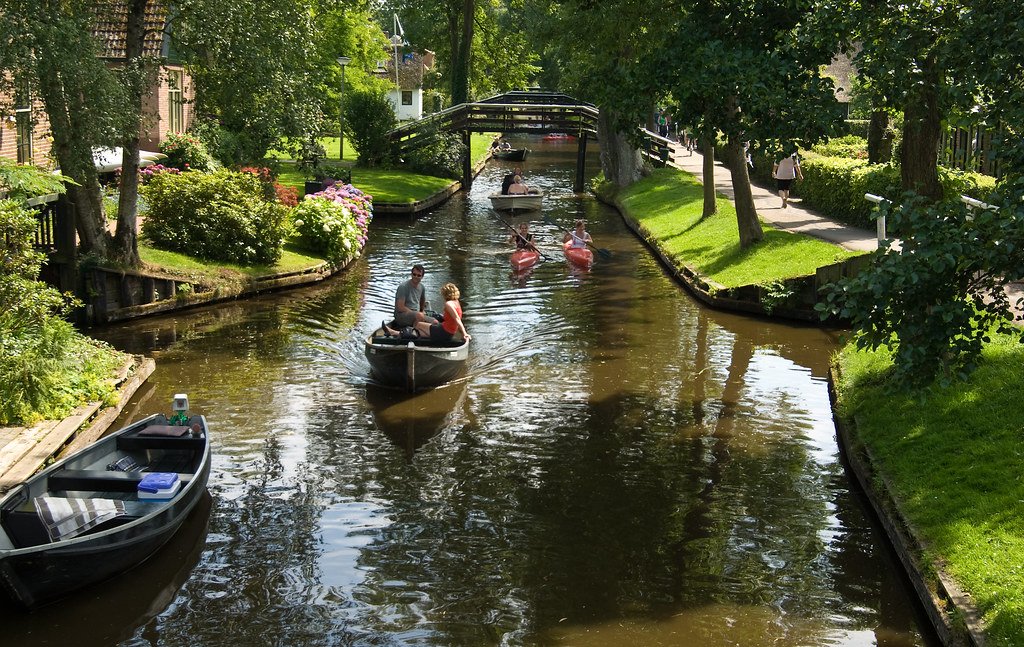 Boats on a canal in Giethoorn